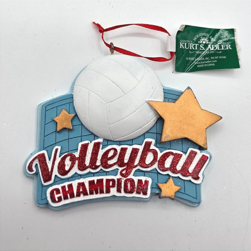 Kurt S. Adler Volleyball Champion Ornament Blue Red White Resin NWT